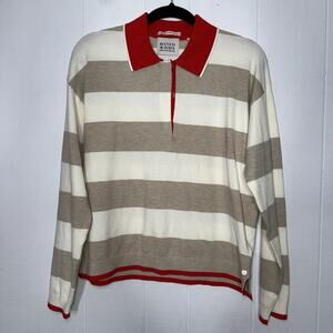 Scotch & Soda Amsterdam Women’s Striped Polo Sweater Oatmeal Size Small